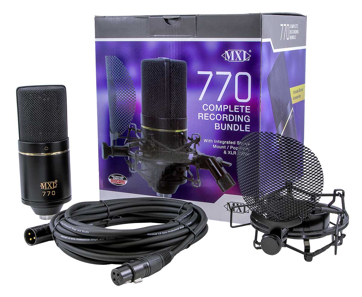 XLR to XLR cables + 2 Pop Filters 2 MXL-770 Condenser Mic and case + 2 